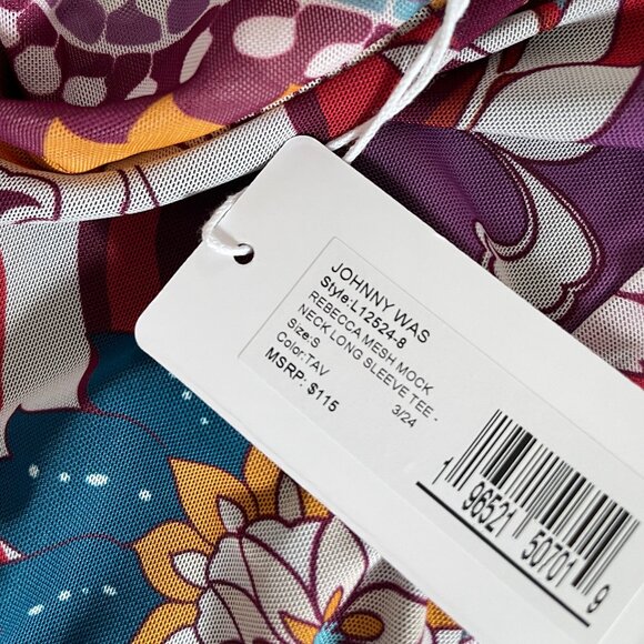 JOHNNY WAS Jade "Rebecca" Mesh Mock Neck Long Sleeve Tee is NWOT! Size SMALL - Picture 3 of 10